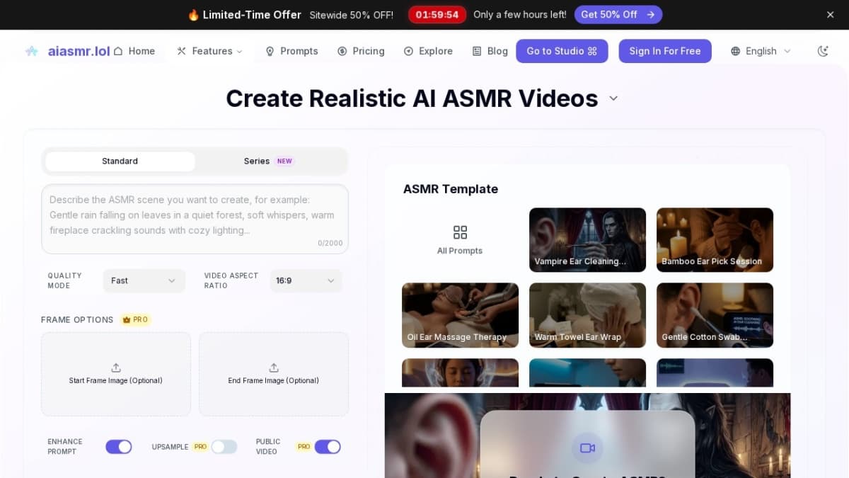 Free AI ASMR Generator | All in one studio for creator