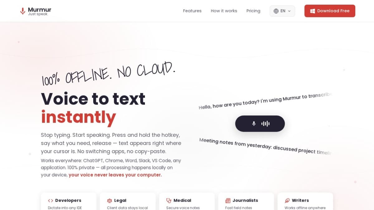 Just speak. Offline speech-to-text.