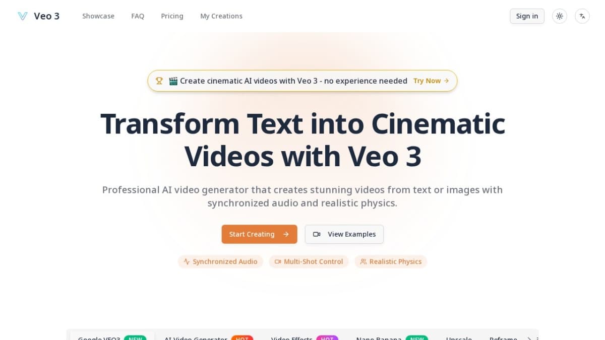 Veo 3.1 - Cinematic AI Video Generator with Audio