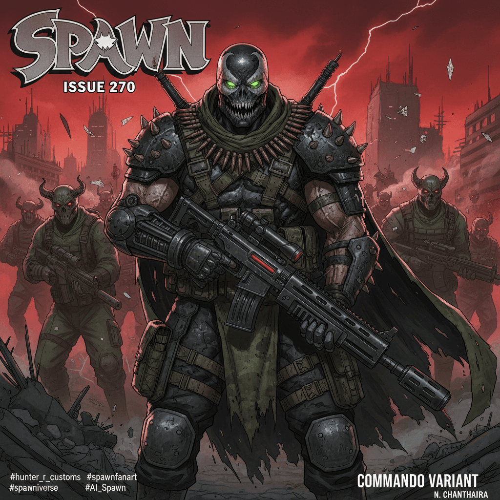 Gemini Image Prompt for app: Spawn Issue 270, Commando variant, rendered in the distincti...