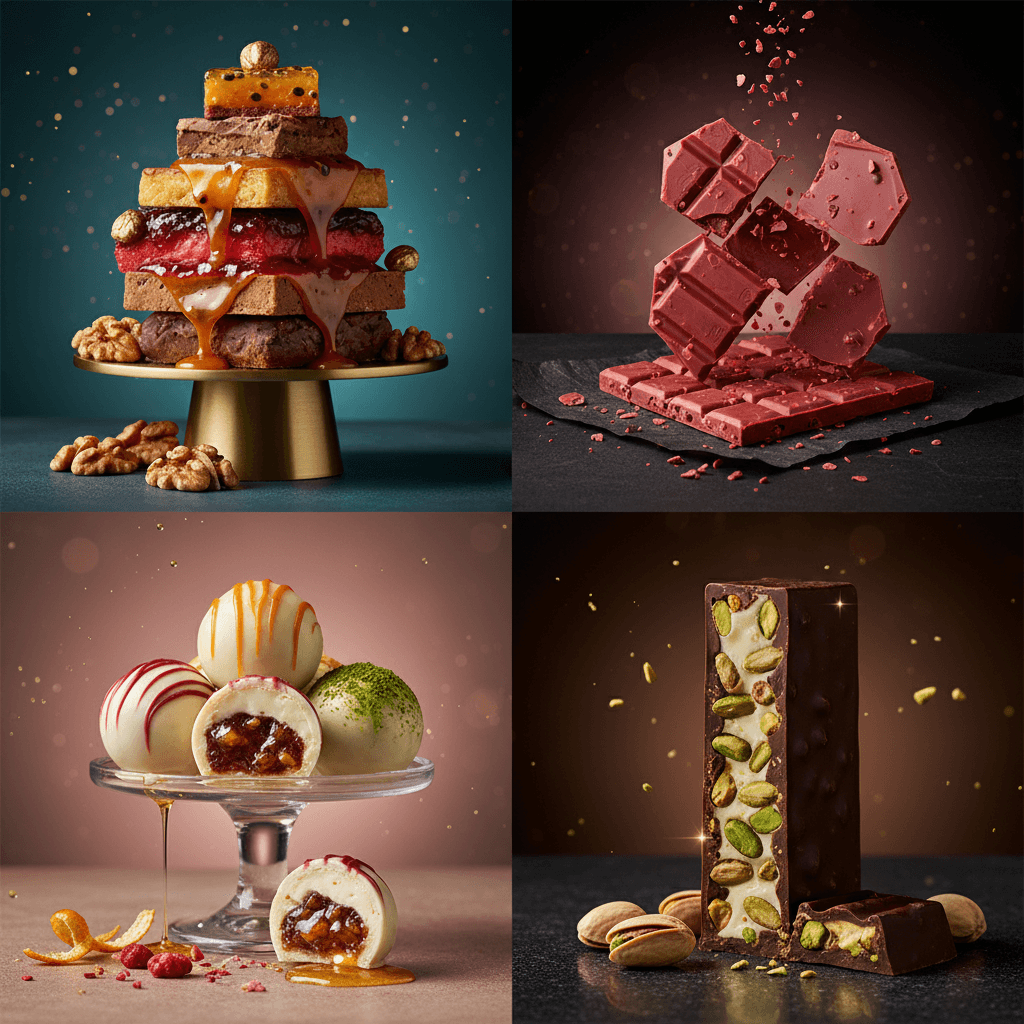 Gemini Image Prompt for json, product, food, photograph: Luxury Confectionery Visuals Google Gemini Nano Banana pro...