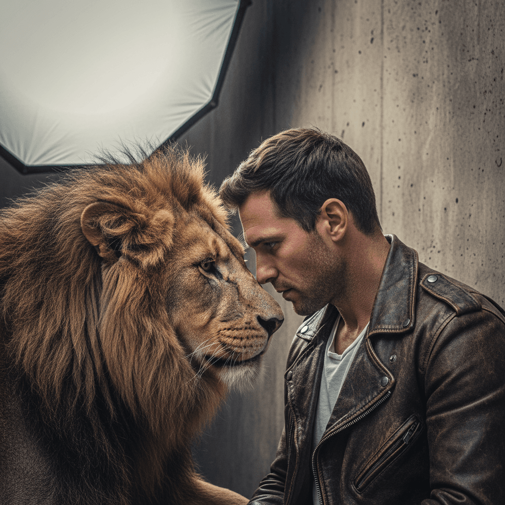 Gemini Image Prompt for other, photograph: A rugged, potent depiction of a gentleman, an associate of a...