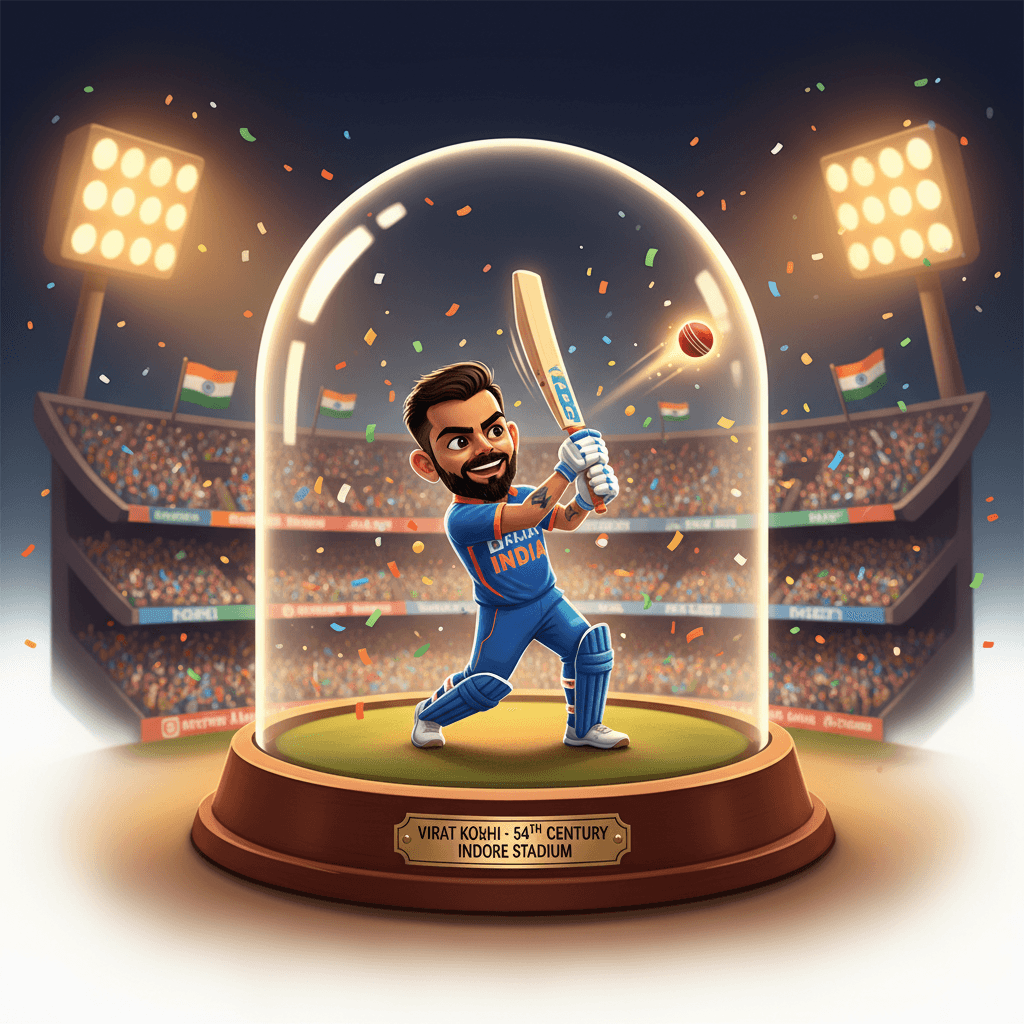 Gemini Image Prompt for other, photograph: A miniaturized, charming, and artistic depiction of Virat Ko...