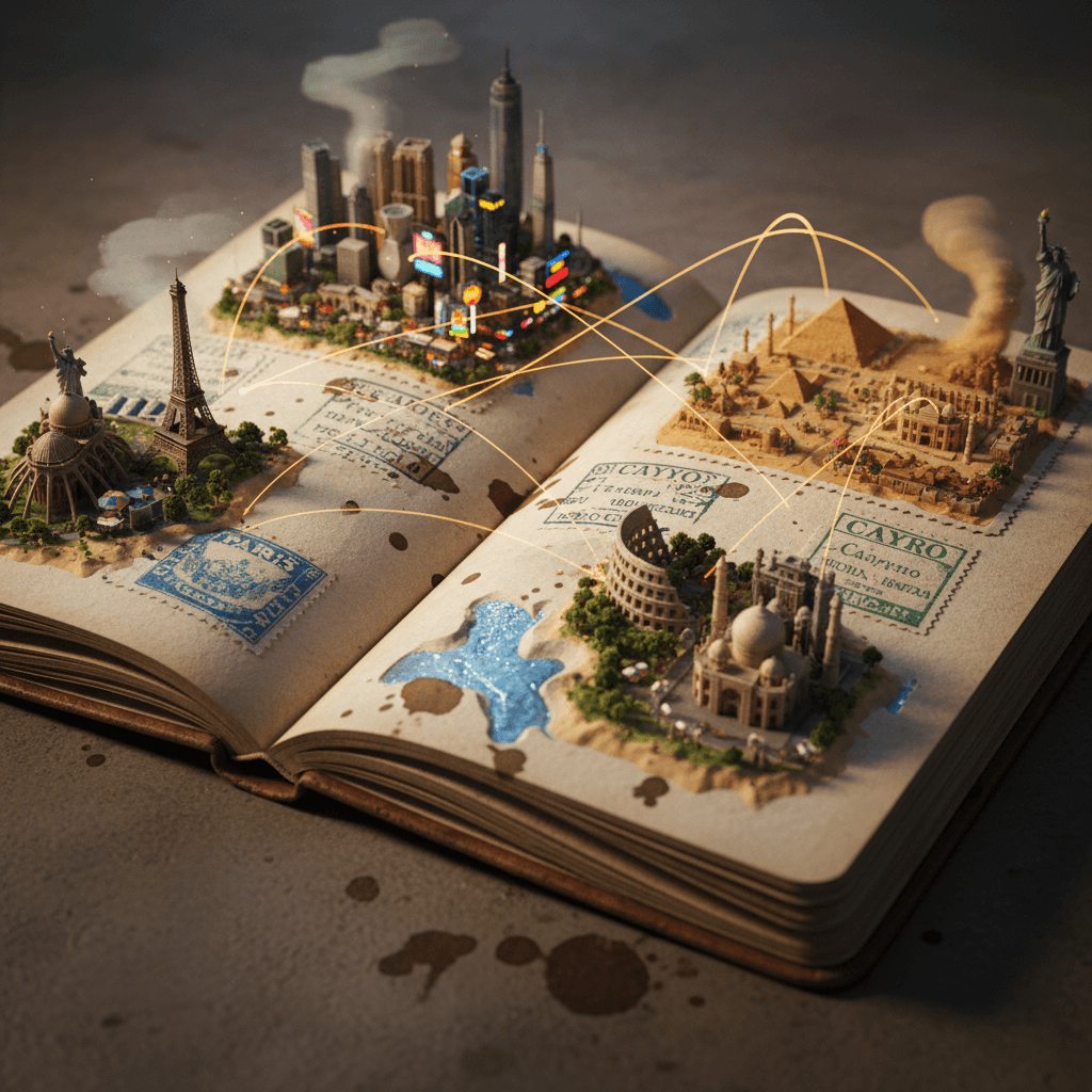 Gemini Image Prompt for 3d: A breathtakingly detailed three-dimensional tableau: an aged...