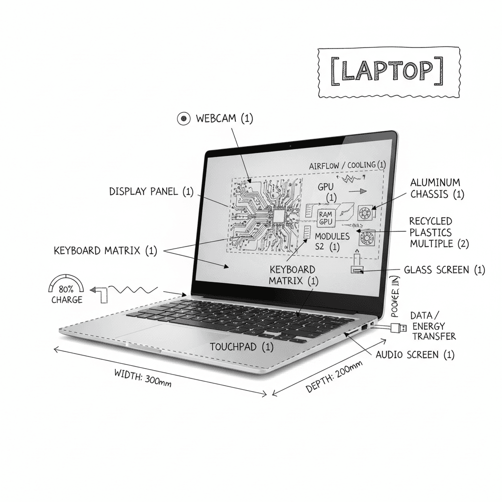 Gemini Image Prompt for product: Generate an infographic visual depicting a laptop, integrati...