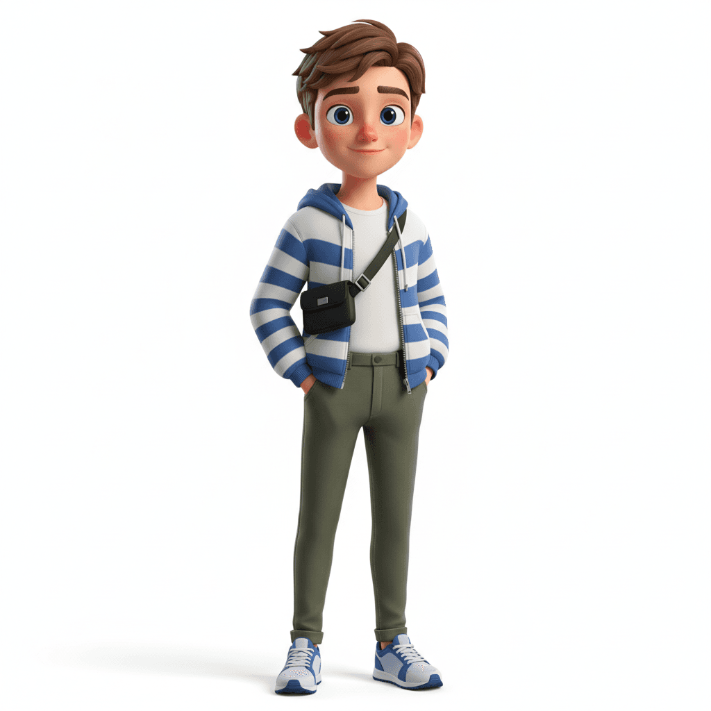 Gemini Image Prompt for 3d: A complete figure of a 3D animated character, boy, rendered...