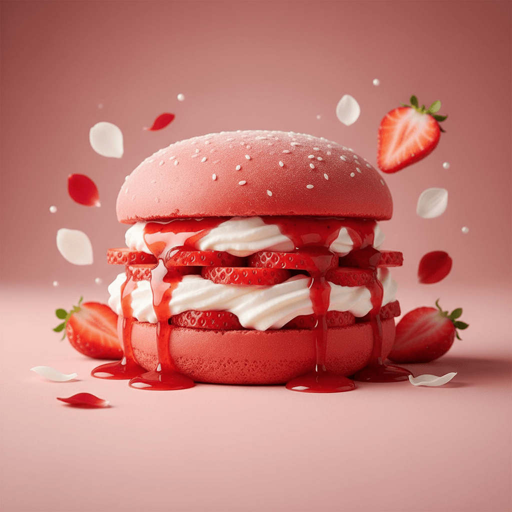 Gemini Image Prompt for food: A photorealistic FRUIT confectionary burger, centrally frame...